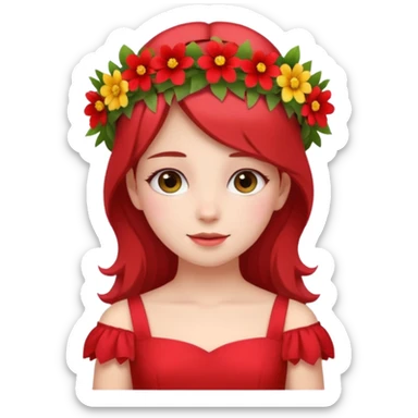 girl with flower crown in red dress and colored flowers sticker