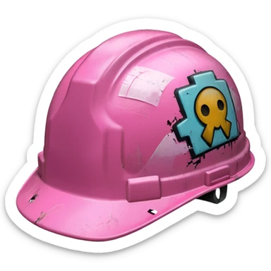 pink hard hat with graffity "PLAVLEYS" sticker