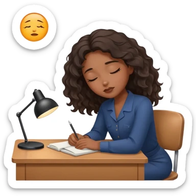 Pretty black model, brown eyes, soft wavy hair, falling asleep at desk sticker