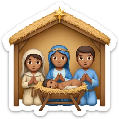 nativity scene in a manger with humans with Mediterranean skin color sticker