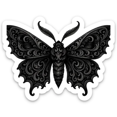 gothic moth, black and silver, ornate and dramatic, no background sticker