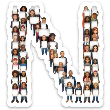 tables’ crowd holding white placards with letters spelling out his initials sticker