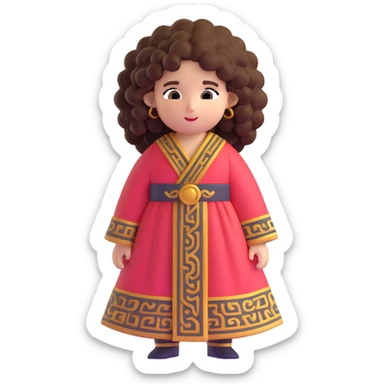Beautiful Greek character with big puffy curly hair wearing cute traditional clothing sticker