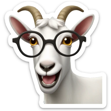 Goat with glasses and prominent upper buck teeth, only 2 teeth sticker