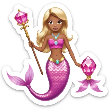 Brown skin blonde hair barbie mermaid with pink diamond tail and wand  sticker