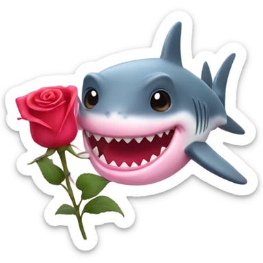 pink shark holding a red rose sticker
