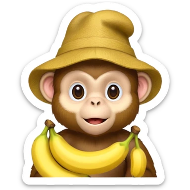 monkey with banana and wearing hat sticker