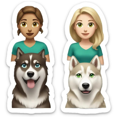 White Woman hair brown and bleus eyes and golden Husky With green eyes sticker