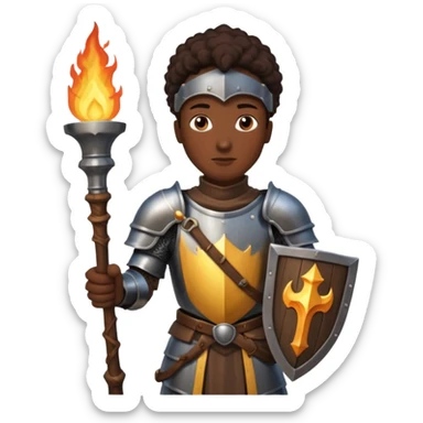 Dark souls holding a wooden torch in hand wearing darker, realistic iron armor sticker