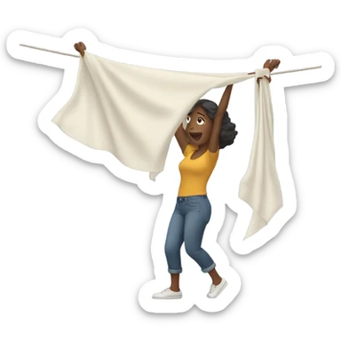 young washerwoman hanging large cloth spread out sticker