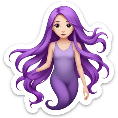A girl with very long, flowing purple hair that cascades down her back sticker