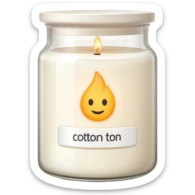 minimal flat emoji of a white scented candle in a glossy white glass jar with the label “cotton”, soft warm glow, clean vector style, elegant and modern, transparent background sticker