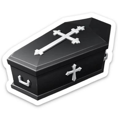 Gothic Victorian black coffin with a tiny white cross on it  sticker