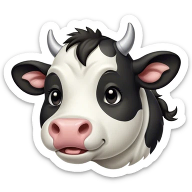 Cinematic Cute Yawning Black and White Cow Portrait Emoji, Head tilted slightly with a dramatic, wide-open yawn, showcasing a smooth, contrasting coat of black and white, floppy ears slightly drooping, round brown eyes barely open in drowsy contentment, Simplified yet irresistibly adorable features, highly detailed, glowing with a soft, cozy glow, high shine, relaxed yet expressive, stylized with a touch of modern whimsy, bright and endearing, soft glowing outline, capturing the essence of a sleepy yet affectionate cow, so drowsy it feels like it could stride out of the screen and curl up for a nap! sticker
