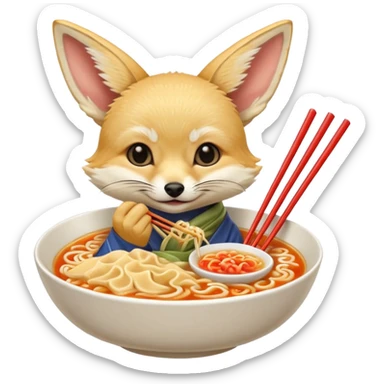 Fennec fox eating Japanese style ramen  sticker