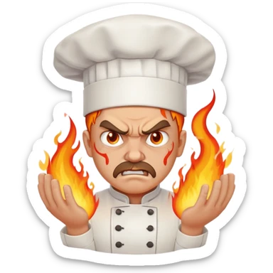 angry chef with flames coming out of eyes, cooking with passion sticker