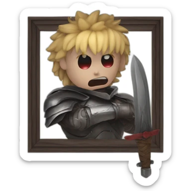 angry berserk guts carrying a huge sword on his shoulder framed on his bust sticker