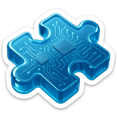 jigsaw puzzle piece, futuristic circuit board, shiny and reflective sticker