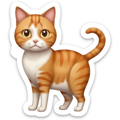 full body white, ginger and brown tabby calico cat with skinny head and fat body with an anxious face sticker