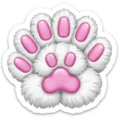 white fluffy paw, view from the top, pink nails, cute sticker