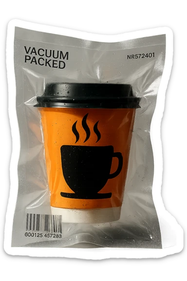 vacuum-sealed style coffee cup with steam sticker