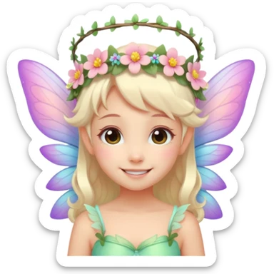 A tiny pastel fairy with glowing wings and a sweet smile and tiny flower crown
 sticker
