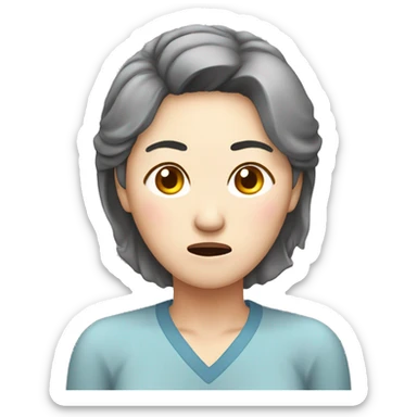 Headache, middle-aged Korean woman in her 40s, with one hand on her head, painful face sticker