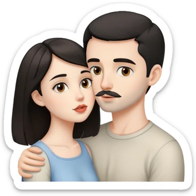 beautiful pale brunette girl with brown eyes kisses pale man short black hair tiny beard grey eyes sticker