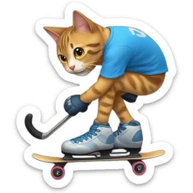 Un gato y un grillo montando patines. sticker