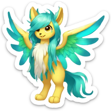 Anthro Sona Cool Cute Colorful Shy Winged Shiny Fakemon-Fantasy-Creature With Long Hair-Mane Full Body sticker