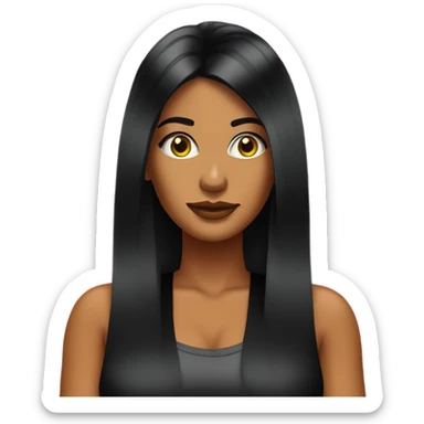 Tanned woman with long black hair dressed in Y2K hair, makeup, and neon attire sticker