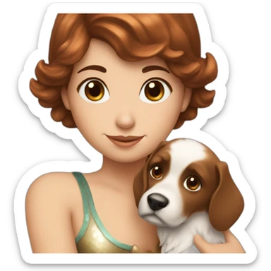 Brown haired mermaid with dog and heart sticker
