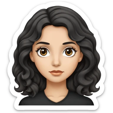 woman face with big grey eyes, medium skin tone, and black wavy hair sticker