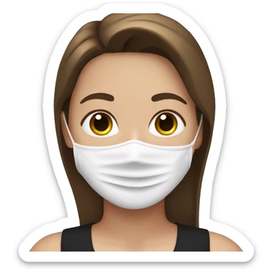 white girl with brown hair and brown eyes in a black tank top with a face mask on sticker