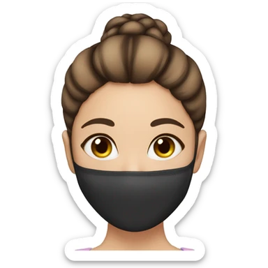 Brown hair girl hair in bun with beauty face mask sticker
