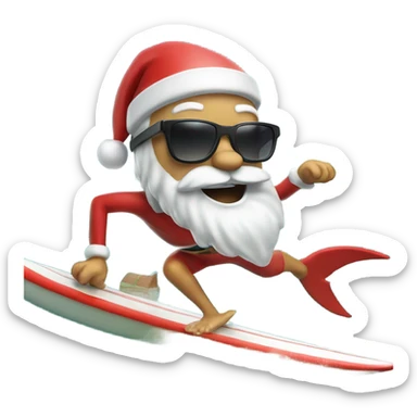 Santa surfing wearing sunglasses. Chased by a shark sticker