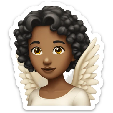 tan angel girl with black curls, pretty, wings sticker