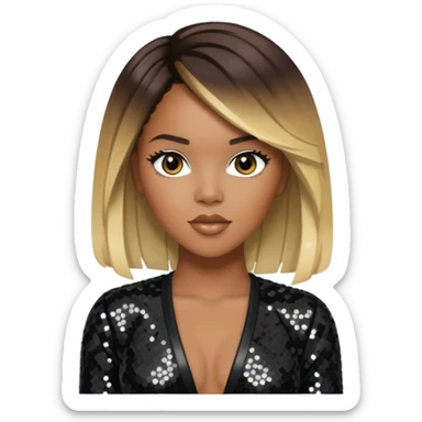 LeToya Luckett with long dark brown hair blonde hair, black sequin outfit sticker