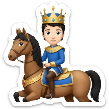 Prince,, black Hair, blue eyes, whole body, in a horse  sticker