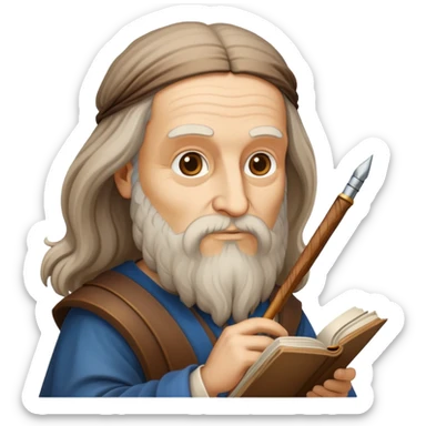 cinematic-realistic-leonardo-da-vinci-portrait-emoji,-depicted-as-the-quintessential-renaissance-polymath-with-deep,-thoughtful-eyes,-a-flowing-beard,-and-a-quill-or-sketchbook-in-hand.-the-scene-is-illuminated-with-warm,-classical-light sticker