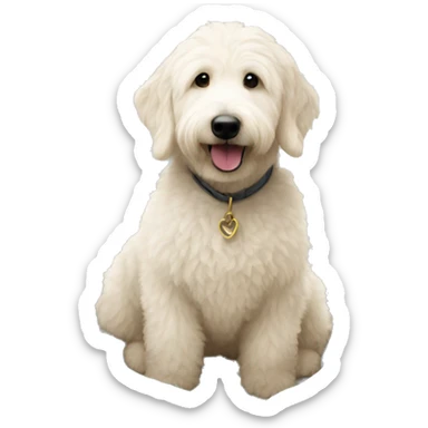 small white golden doodle sitting in a bed i sticker