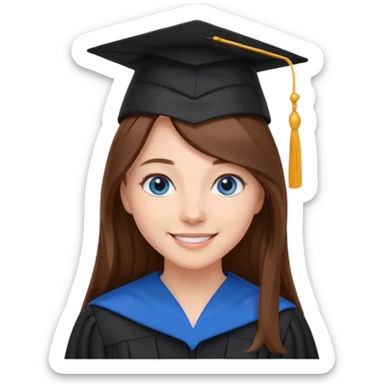 school graduation with a pretty female graduating student with long brown hair, blue eyes sticker