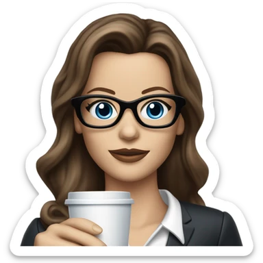 Lifelike model Kate Beckinsale blue eyes wearing glasses in a business dress drinking a cup of tea  sticker