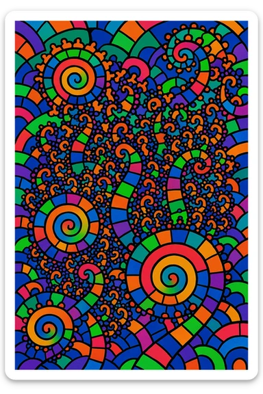 funky rainbow fractal, psychedelic, neon, intricate, trippy, vibrant toon style sticker