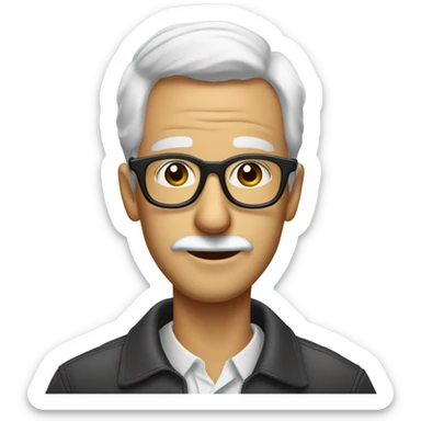 man's face with big nose and oval glasses who has skinny jawline and a tuft of white hair on his jawl sticker