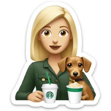 Blonde woman and chiweenie drinking Starbucks sticker