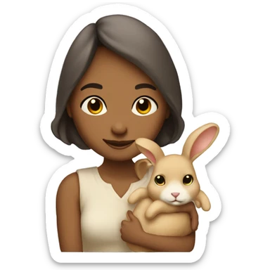 A fair complexioned lady holding beige bunny and hugging him with her eyes closed   sticker
