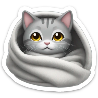 small grey kitty in a blanket cozy sticker