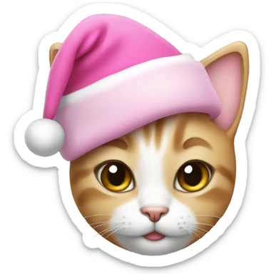 cute cat with pink christmas hat sticker