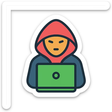 hacker, minimalist icon, hooded figure, simple lines, green accent sticker